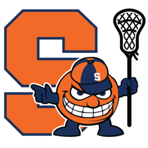 A cartoon of a ball holding a lacrosse stick.