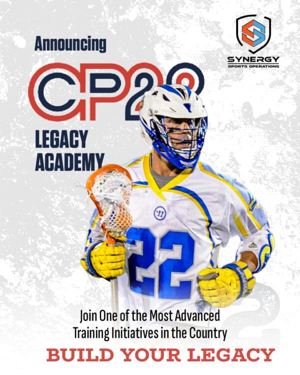 Lacrosse player promoting training academy announcement.